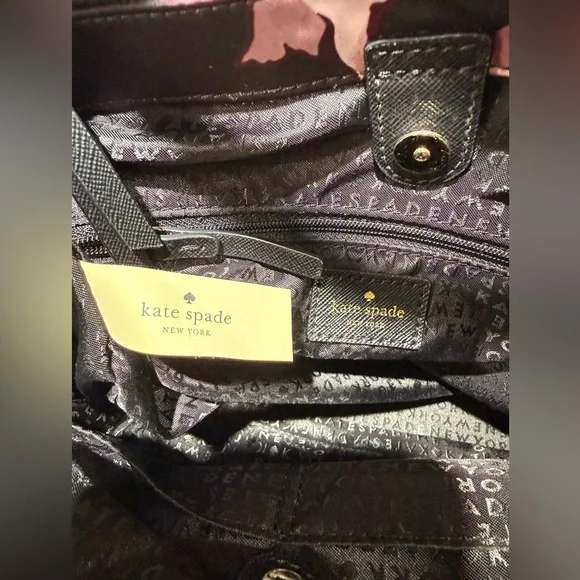 KATE SPADE Crossbody Nylon Tote, P436 Black Pink Roses - Picture 4 of 16